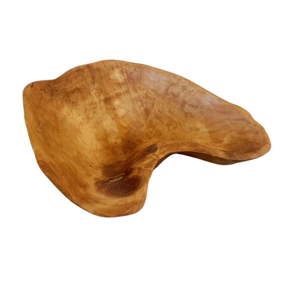 Burl Wood Tree Root Organic Shaped Bowl Hand Carved Vintage Blonde Wood